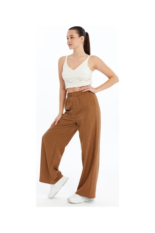 Genius Store Kadın Pantolon Keten Karışımlı Beli Lastikli Kırışmaz Kumaş Pantolon Keten-pantolon Kahverengi