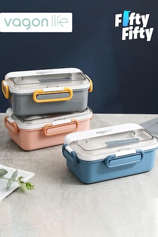 Vagonlife Tek Kat Çift Bölme Bento Lunch Box Ofis-Okul Için Yeni Nesil Sefer Tası Paslanmaz Çelik 588 001