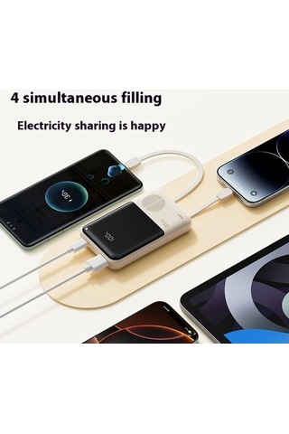 Tongxida Rock P95 10000mah Bej Güç Bankası, Dahili Çift Kablo, Pd 22.5w Hızlı Şarj, Taşınabilir Telefon Şarj Cihazı Bej