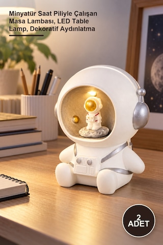 2 Adet Polyester Masa Üstü Astrolog Ledli Lamba Minyatür Saat Piliyle Çalışan Masa Lambası, Led Table Lamp, Dekoratif Aydınlatma Sarı