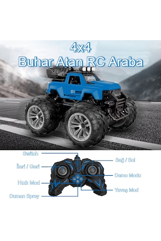 Uzaktan Kumandalı Şarjlı Duman Atan Araba 4x4 Buharlı Işıklı Uzaktan Kumandalı Off Road Araba Rc Stu Mavi