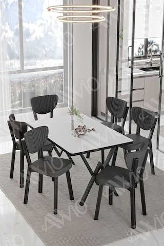 Avvio Vina Elma Sandalye 80x140 Yemek Masası Mutfak Masası 6 Kişilik Masa Sandalye Takım Beyaz