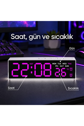 Akıllı Led Dijital Masa Saati Mor Renk