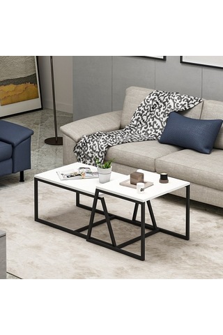 Orta Sehpa Max Metal Ayak Beyaz Siyah 2'li