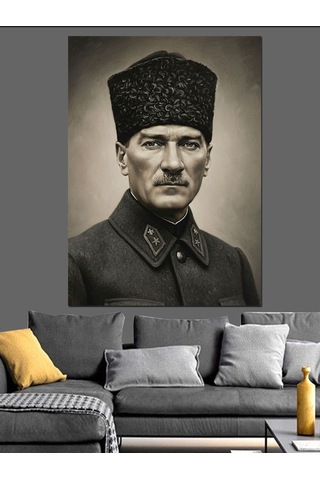 Karizma Tablo Fesli Mustafa Kemal Atatürk Dekoratif Kanvas - Mdf Ahşap Tablo