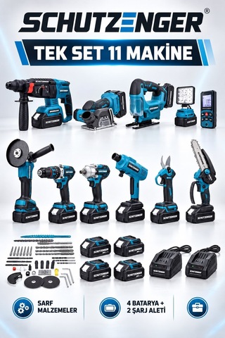 11 Makina Set 4 Batarya 10 Pilli 2 Şarj Cihazı Full Şarjlı Set Kömürsüz