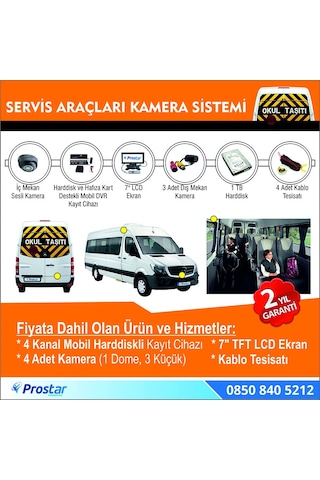 Okul Ve Servis Taşıtları Için 1 Tb Kayıtlı Kamera Set