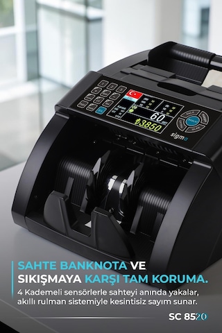 SC8520 Karışık Para Sayma Makinesi, TL ve Euro Karışık, Usd Adet Sayım  + Müşteri Ekranı