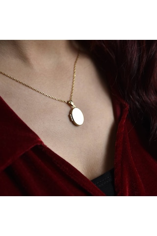 Sembolgold Altın Resimli Kolye Doç Zincirli Oval Rsm-262