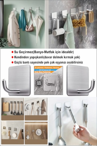 2'li Kendinden Yapışkanlı Paslanmaz Banyo Askısı / Havlu Askısı Çelik