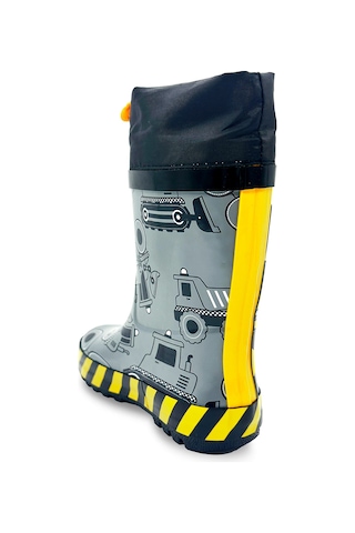 Denokids İnşaat Araçları Erkek Çocuk Gri Yağmur Botu Renkli