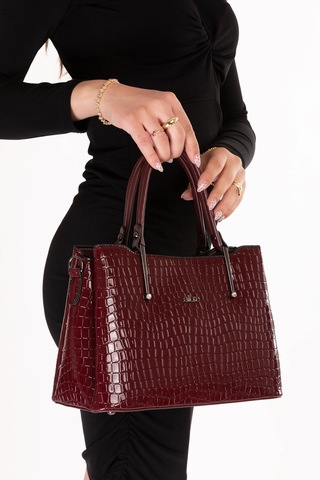Gondol Kadın Çift Bölmeli El Ve Omuz Çantası Ald.3876 Bordo Croco