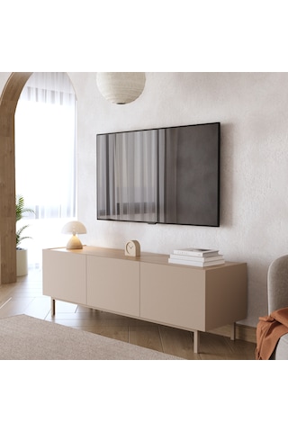 Robin Home Luka Tv Ünitesi Sehpası 3 Kapaklı Ahşap Ayaklı 150cm Kumsal-sepet Bej