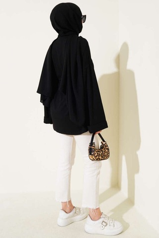 Unika Boutique Modal Kumaş Kuşaklı Tesettür Tunik Siyah