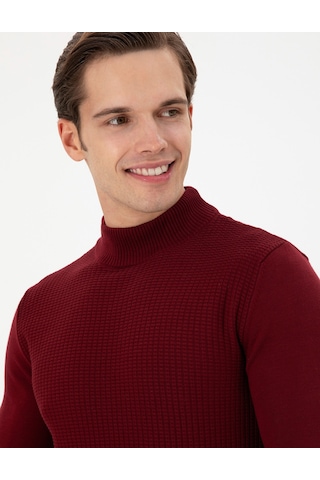 U.S. Polo Assn. Erkek Slim Fit Yarım Balıkçı Yaka Bordo Kazak 50297054-VR014
