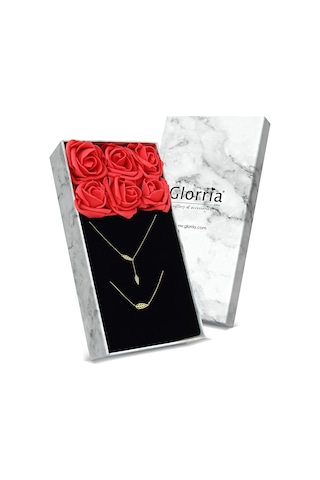 Glorria Altın Yaprak Kolye, Bileklik, Çiçekli Hediye Seti - Sv006