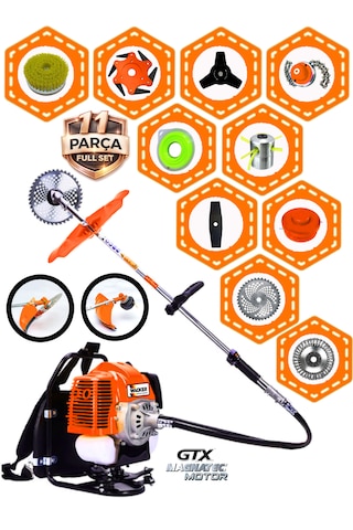 Prowackers German Wr-475 Pro Seri Sırt Tipi Benzinli Ot Çalı Çim Biçme Tırpanı+ 11 Pcs Full Set Hali Yıkamalı