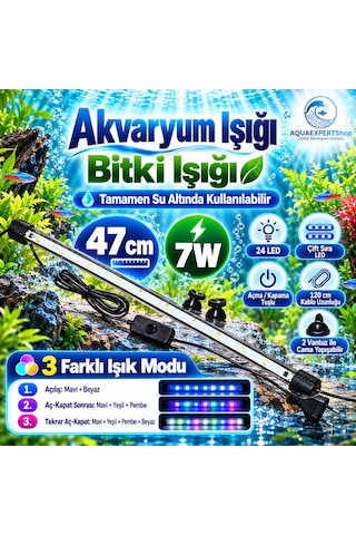 Akvaryum Işığı - Balık Işığı - Bitki Işığı - 47 Cm - 24 Led - Tamamen Su İçinde Kullanılabilir - 3 Modlu - 7w - Mükemmel Işık