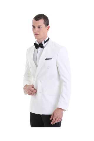 Hatemoğlu Beyaz Slim Fit Düz Sivri Yaka Klasik Kruvaze Smokin Damatlık Beyaz
