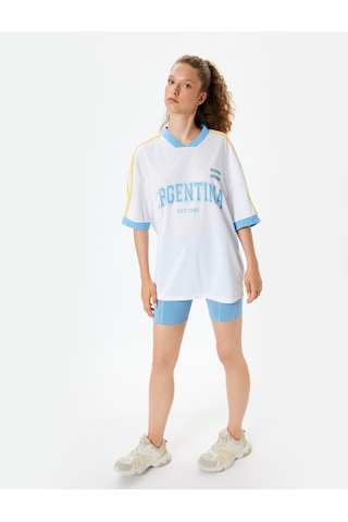 Koton Oversize Spor Tişört Slogan Baskılı V Yaka Biyeli Kısa Kollu Beyaz 4sak10256nk Beyaz