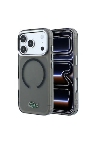 Apple Uyumlu iPhone 18 Pro Kılıf Lacoste Lisanslı M-safe Uyumlu Lake Timsah Logolu Iml Frosted Kapak Siyah