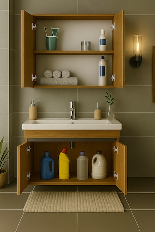 Arista 80 Cm Ahşap Renkli Mdf, Seramik Lavabolu, Alt Ve Üst Dolap Ahşap
