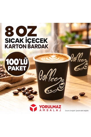 8 Oz Karton Bardak 100 Adet Sıcak İçecek Uyumlu Tek Kullanımlık Kağıt Bardak 40