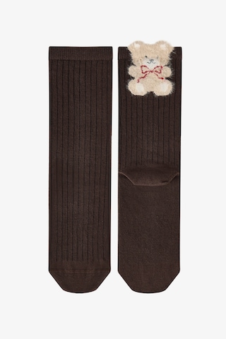 Penti Siyah Beyaz Fluffy Ribbon Bear Pamuklu 2 Çift Soket Çorap Siyah - Beyaz