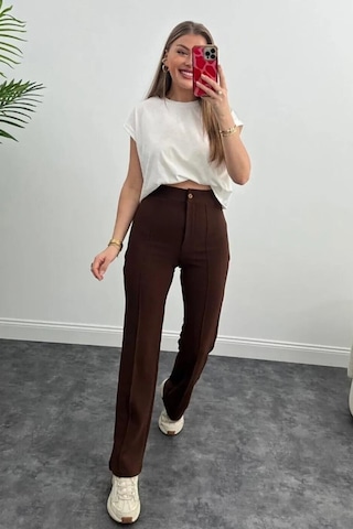Kahverengi Yüksek Bel Likralı Palazzo Pantolon Kahverengi