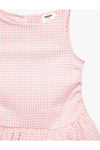 Koton Kolsuz Bisiklet Yaka Pötikare Balon Etekli Elbise Pembe Ekose 6skg80042aw