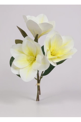 Yapay Çiçek 3dallı Buket Manolya Gerçek Dokulu Magnolia 32cm Krem Krem