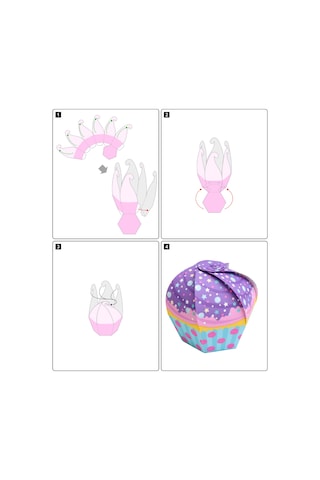 Uzay Desenli Cupcake - Hediye, Şeker Ve Kurabiye Sunum İkram Kutusu Mor - 20'li Paket