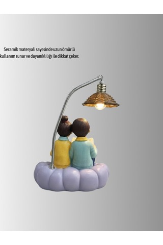 Romantik Çift Figürlü Okuyan Çift Masa Lambası Dekoratif Led Aydınlatma