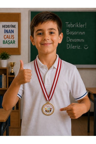 Artık Okuyorum Yazıyorum Tebrikler Madalyası - Dijital Baskılı 1. Kalite Madalya Altın