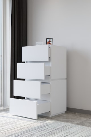 Ae-2034 Galata 4 Çekmeceli Patentli Beyaz Şifonyer Yatak Odası Be