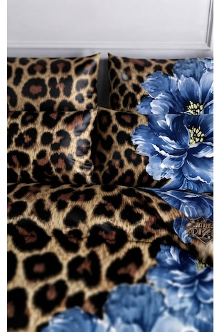 Özel Tasarım Marka Çift Kişilik Nevresim Takımı Organik Saten Pamuk Luxury Premium Cotton Kumaş 240 260 Cm Ranforce Deluxe Seri Leopar Desen Kalp Lotus Çiçek Genç Aşk Gül Absiyah Leopar Ve Gül