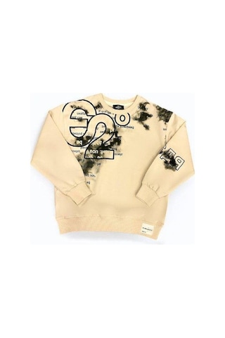 Carinos Erkek Çocuk Yazı Detaylı Batik Desenli Sweatshirt-14701 Krem
