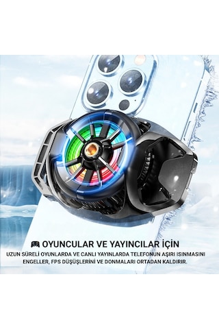 Polham Oyuncular Ve Yayıncılar İçin Telefon Soğutucu Rgb Led Işıklı Tasarım 4500 Rpm Turbo Fan Tripod Uyumlu Sessiz Soğutma