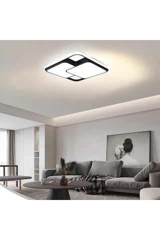 Catluz 50X50 CM Siyah 2'li Kare Led Tavan Lambası Avize Modern Aydınlatma 3 Işık Rengi Kumandalı Siyah