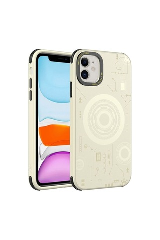 Apple Uyumlu iPhone 12 Kılıf Zore Wireless Şarj Özellikli Desenli Hot Kapak Gold