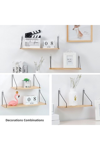 Qingmipy "rustik Ahşap Raf - Metal Askılı Çok Amaçlı Duvar Rafı 3 Boyut, 5 Renk Seçeneği " Siyah