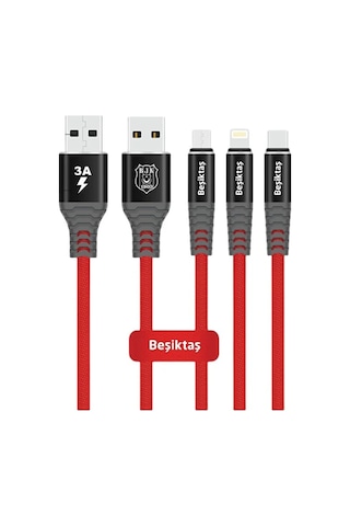 Beşiktaş Lisanslı Apple Uyumlu iPhone Data+Sarj Kablosu KBL-1903 3A Lightning Usb 1m(5x8)*40