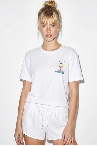 Shade Kadın Pamuk El İşi Flamingo Nakış Detaylı Tasarım T-shirt 1004 60282049 - Beyaz L