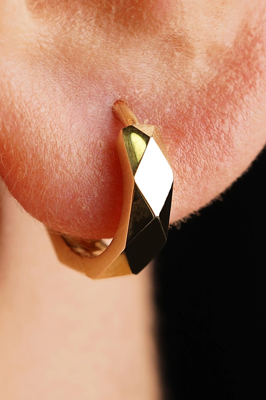 14 Ayar Altın Asimetrik Kesim Halka Küpe Erkek Kp3152-e Beyaz Altın