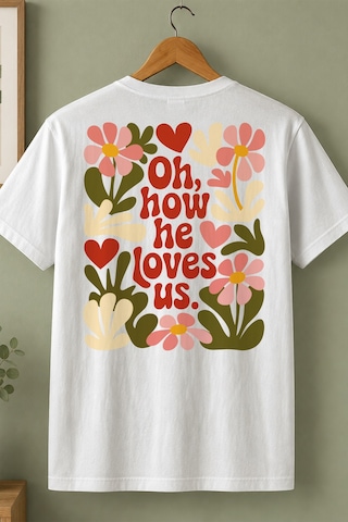 Spoyi Retro Love Tasarımlı %100 Pamuk Yarım Oversize Beyaz T-shirt