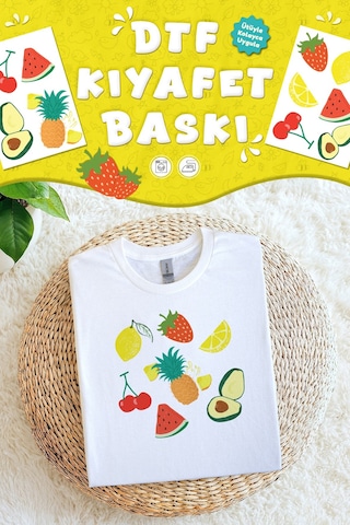 Kumaşa Baskı Yapılabilen Özel Tasarım Ütü Ile Yapışan Tekstil Dtf Baskı Görseli Meyveler 2 Temalı Çok Renkli