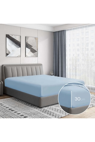 Soley Jersey %100 Pamuk Çift Kişilik 140 X 200 Lastikli Çarşaf Mavi