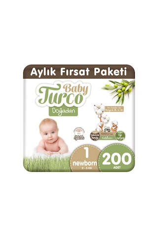 Baby Turco Doğadan Bebek Bezi 1 Numara Yenidoğan Aylık Fırsat Paketi 200 Adet