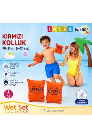 Mainshop Intex Havuz Ve Deniz Için Çocuk Kolluğu Kırmızı Şişme Kolluk 30x15 Cm 6-12 Yaş M-58641