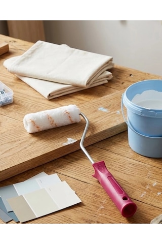 Mey Najmaddin Mini Boya Fırça Seti 10 Cm Rulo Fırça 6 Adet Yedek Rulo Hediyeli Duvar Boyama Aparatı Najmaddin